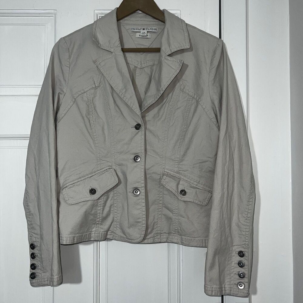 Tommy Hilfiger Stretch Tan Jacket/Blazer Womens Size L 98% Cotton 2% Spandex